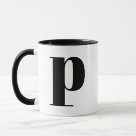 Modern Monogram Initiaal Letter p Black en White Mok