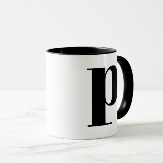Modern Monogram Initiaal Letter p Black en White Mok (Voorkant rechts)