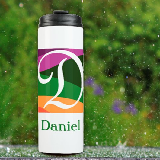 Modern Monogram Initiaal Letter paars Thermosbeker