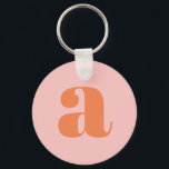 Modern Monogram Initiaal Letter Pastel Roze Sinaas Sleutelhanger<br><div class="desc">Cute sleutelhanger met modern monogram in pastelroze en oranje.</div>