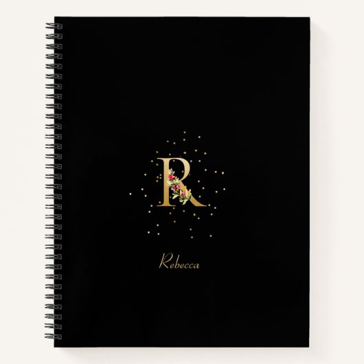 Modern Monogram Initiaal Letter R Bloempatroon Notitieboek (Voorkant)