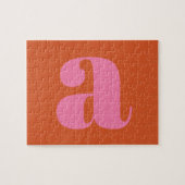 Modern Monogram Initiaal Letter roze en Oranje Legpuzzel (Horizontaal)