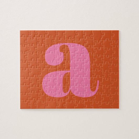 Modern Monogram Initiaal Letter roze en Oranje Legpuzzel (Horizontaal)