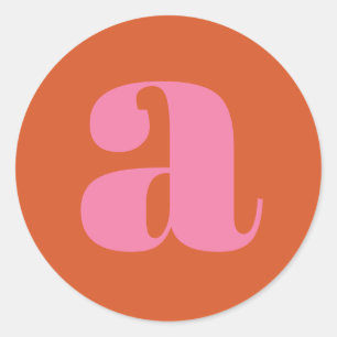 Modern Monogram Initiaal Letter roze en Oranje Ronde Sticker