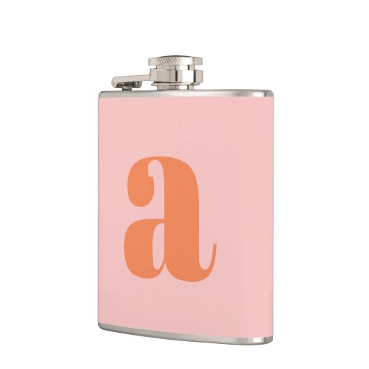 Modern Monogram Initiaal Letter roze Oranje bruilo Heupfles (Links)