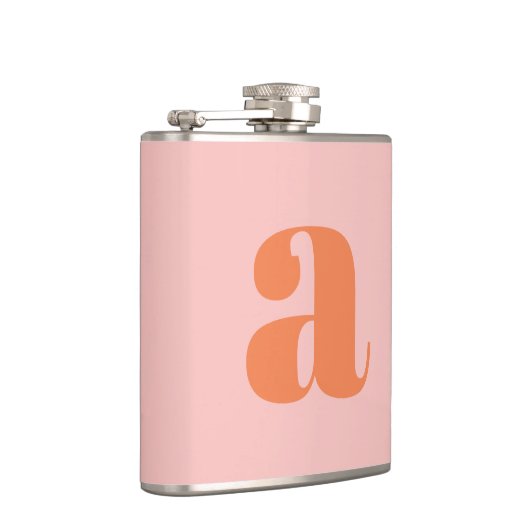 Modern Monogram Initiaal Letter roze Oranje bruilo Heupfles (Rechts)