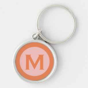 Modern Monogram Initiaal Letter roze Sinaasappel Sleutelhanger