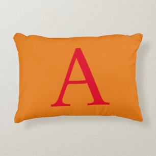 Modern Monogram Initiaal Letter Trendy Oranje Red Accent Kussen