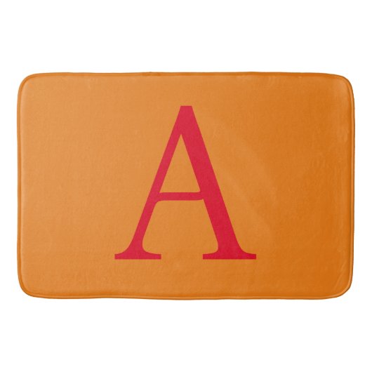 Modern Monogram Initiaal Letter Trendy Oranje Red Badmat (Voorkant)