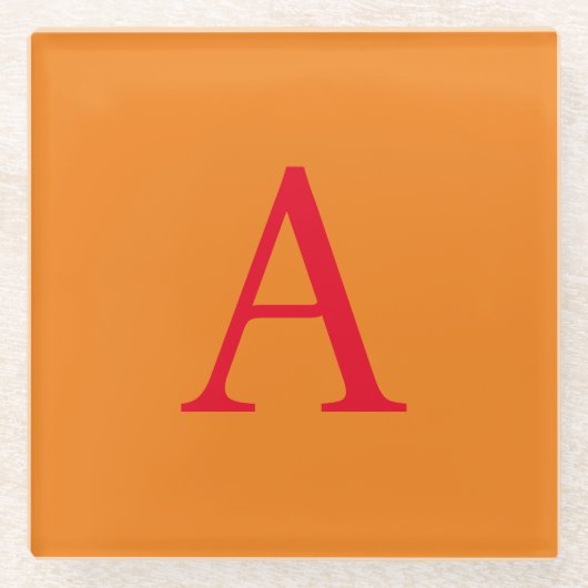 Modern Monogram Initiaal Letter Trendy Oranje Red Glazen Onderzetter (Voorkant)