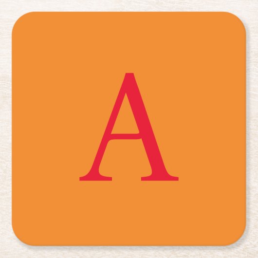 Modern Monogram Initiaal Letter Trendy Oranje Red Kartonnen Onderzetters (Voorkant)