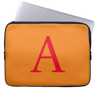 Modern Monogram Initiaal Letter Trendy Oranje Red Laptop Sleeve
