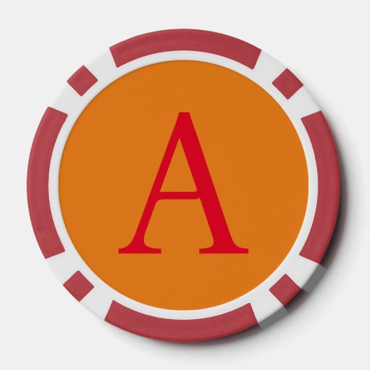 Modern Monogram Initiaal Letter Trendy Oranje Red Poker Chips (Achterkant)