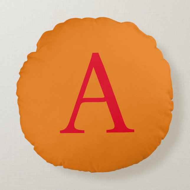 Modern Monogram Initiaal Letter Trendy Oranje Red Rond Kussen (Voorkant)