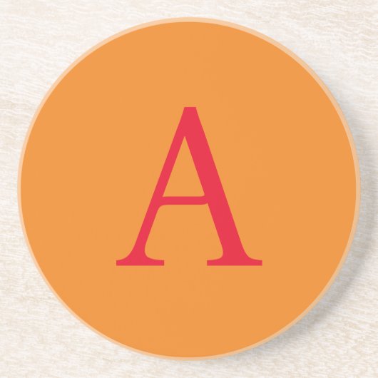 Modern Monogram Initiaal Letter Trendy Oranje Red Zandsteen Onderzetter (Voorkant)