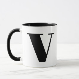 Modern Monogram Initiaal Letter V Black en White Mok