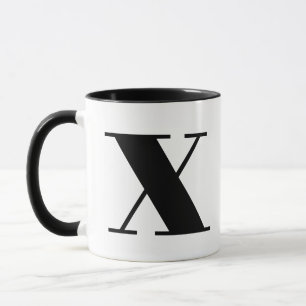 Modern Monogram Initiaal Letter x Black en White Mok