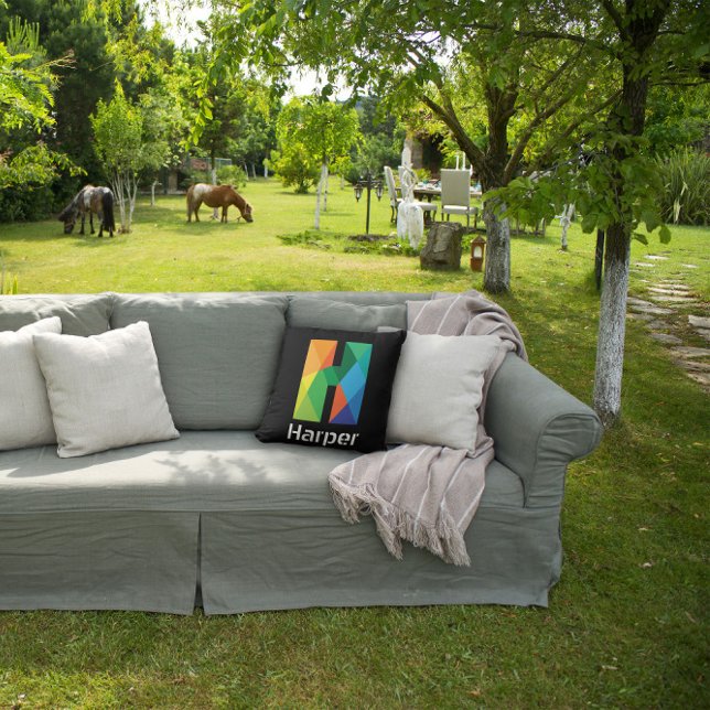 Modern Monogram Initiaal Letter zwart Sierkussen (Creator heeft geüpload)