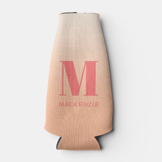 Modern Monogram Initiaal Naam Perzik Gradiënt Flesjeskoeler (Voorkant)