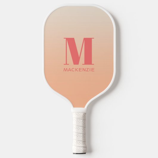 Modern Monogram Initiaal Naam Perzik Gradiënt Pickleball Paddle (Voorkant)