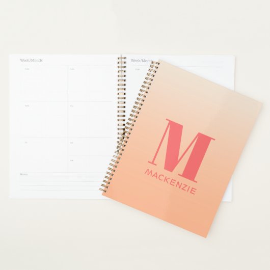 Modern Monogram Initiaal Naam Perzik Gradiënt Planner (Display)
