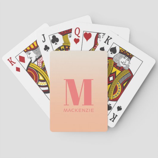 Modern Monogram Initiaal Naam Perzik Gradiënt Pokerkaarten (Achterkant)
