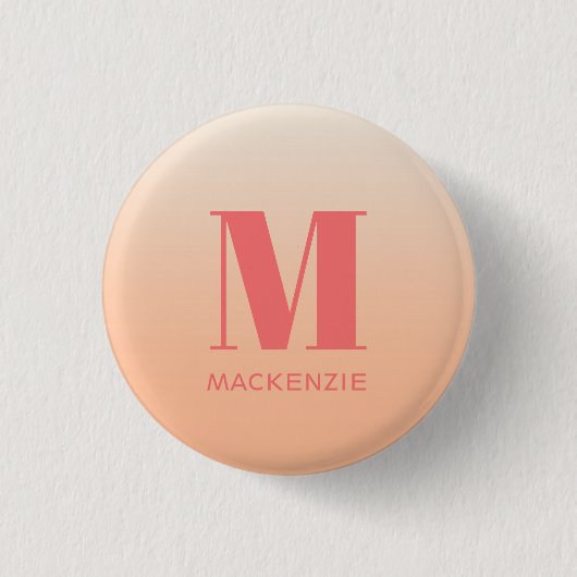 Modern Monogram Initiaal Naam Perzik Gradiënt Ronde Button 3,2 Cm (Voorkant)