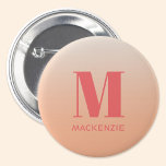 Modern Monogram Initiaal Naam Perzik Gradiënt Ronde Button 3,2 Cm<br><div class="desc">Modern typografie minimalistisch monogram initiaal naam ontwerp dat kan worden gewijzigd om te personaliseren. Perzik verloopachtergrond.</div>