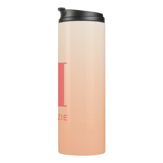 Modern Monogram Initiaal Naam Perzik Gradiënt Thermosbeker (Geroteerd rechts)