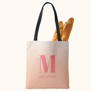Modern Monogram Initiaal Naam Perzik Gradiënt Tote Bag