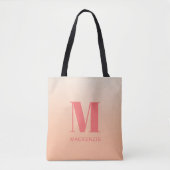 Modern Monogram Initiaal Naam Perzik Gradiënt Tote Bag (Voorkant)