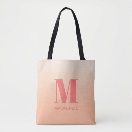 Modern Monogram Initiaal Naam Perzik Gradiënt Tote Bag (Voorkant)