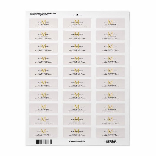Modern Monogram Initiaal naam retour adres label (Full Sheet)