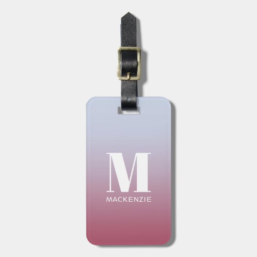 Modern Monogram Initiaal Naam Roze Blauw Verloop Bagagelabel (Voorkant verticaal)