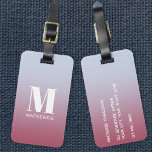 Modern Monogram Initiaal Naam Roze Blauw Verloop Bagagelabel<br><div class="desc">Moderne typografie minimalistisch monogram initiaal naam ontwerp dat kan worden gewijzigd om te personaliseren,  samen met de details op de achterkant. Wit op een roze tot bleke blauwe achtergrond.</div>