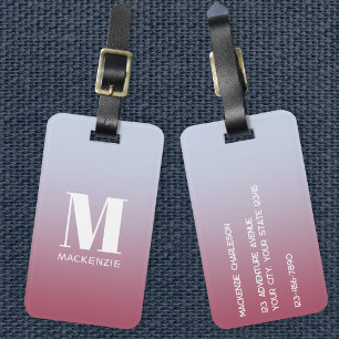 Modern Monogram Initiaal Naam Roze Blauw Verloop Bagagelabel