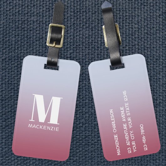 Modern Monogram Initiaal Naam Roze Blauw Verloop Bagagelabel