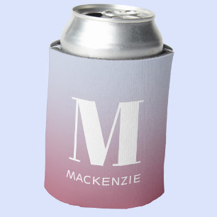 Modern Monogram Initiaal Naam Roze Blauw Verloop Blikjeskoeler