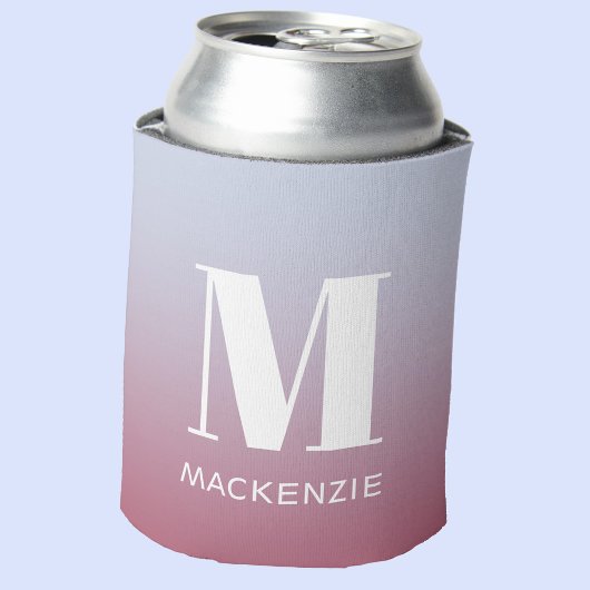 Modern Monogram Initiaal Naam Roze Blauw Verloop Blikjeskoeler