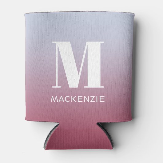 Modern Monogram Initiaal Naam Roze Blauw Verloop Blikjeskoeler (Voorkant)