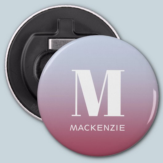 Modern Monogram Initiaal Naam Roze Blauw Verloop Button Flesopener