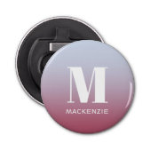 Modern Monogram Initiaal Naam Roze Blauw Verloop Button Flesopener (Voorkant)