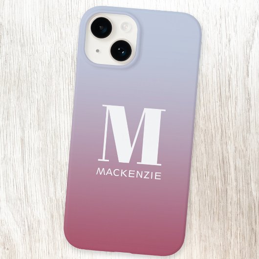 Modern Monogram Initiaal Naam Roze Blauw Verloop Case-Mate iPhone Case