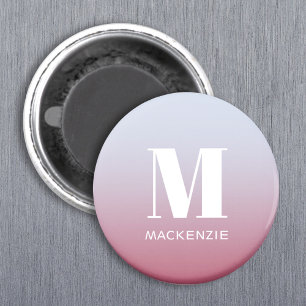Modern Monogram Initiaal Naam Roze Blauw Verloop Magneet