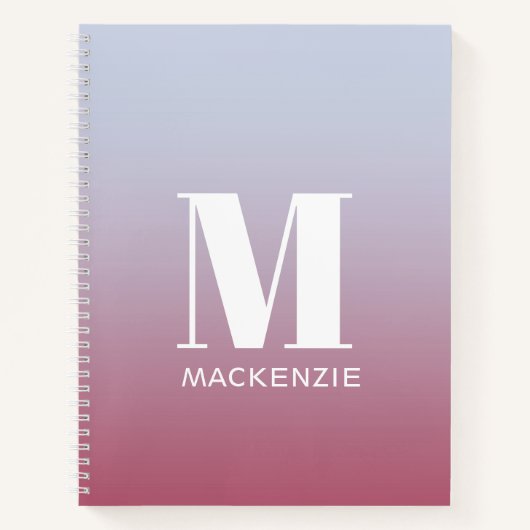 Modern Monogram Initiaal Naam Roze Blauw Verloop Notitieboek (Voorkant)