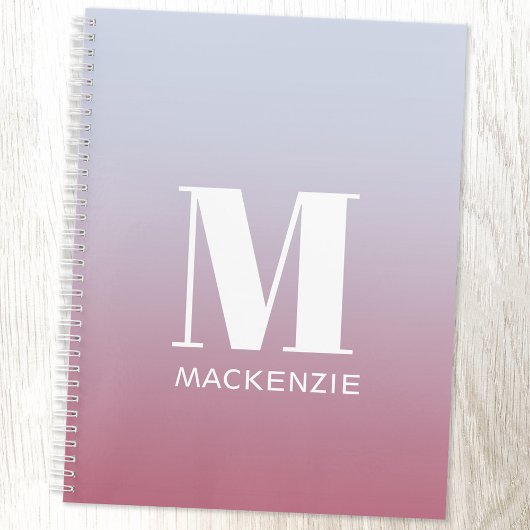 Modern Monogram Initiaal Naam Roze Blauw Verloop Notitieboek