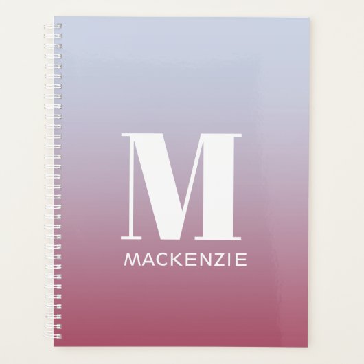 Modern Monogram Initiaal Naam Roze Blauw Verloop Planner (Voorkant)