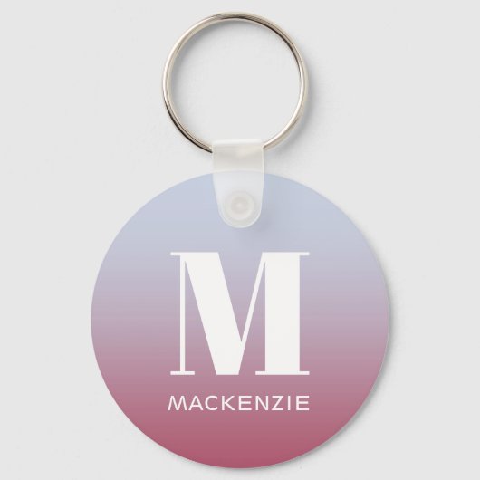 Modern Monogram Initiaal Naam Roze Blauw Verloop Sleutelhanger (Voorkant)