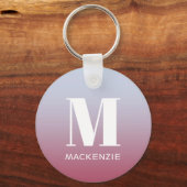 Modern Monogram Initiaal Naam Roze Blauw Verloop Sleutelhanger (Voorkant)