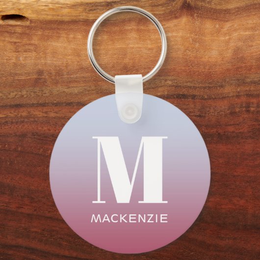 Modern Monogram Initiaal Naam Roze Blauw Verloop Sleutelhanger (Voorkant)